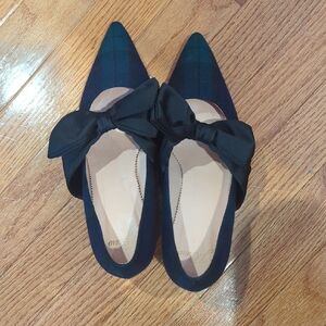 J. Crew Plaid Heels Pointed Toe with Satin Bow